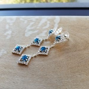 Peacock Blue and Silver Statement Earrings